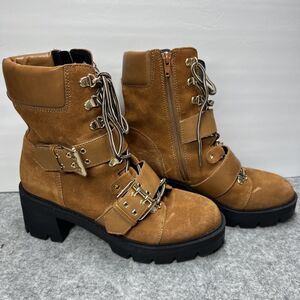 AQUA Women's Genie Cognac Leather Suede Buckle Hiker Boots Sz 7.5 MSRP $142 ABFB